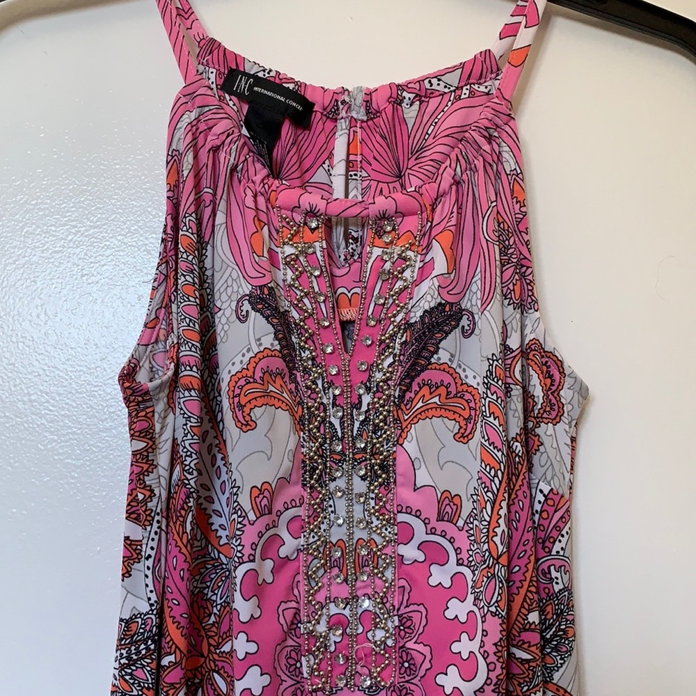 EUC INC pink paisley beaded dress sz XS